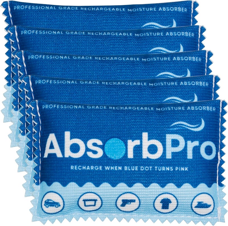 Absorb Pro Rechargeable Dehumidifier Bag 5-Pack - 100g Reusable Moisture Absorbers - Silica Gel Packets for Bins, Totes, Gun Safe, Food Storage, Clothes, Cars, and Boats - Image 1